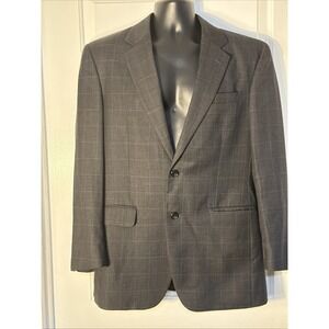 Jos A Bank Charcoal Gray Windowpane Sz 40R 2 Button Plaid Blazer Suit Jacket